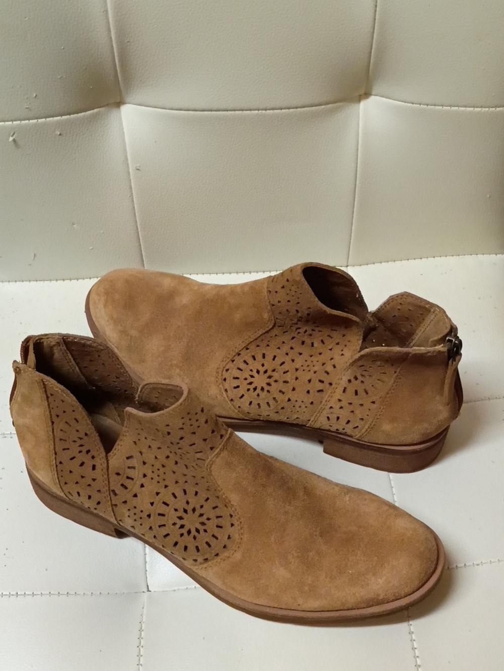 Sofft Tan Suede Perforated Ankle Booties